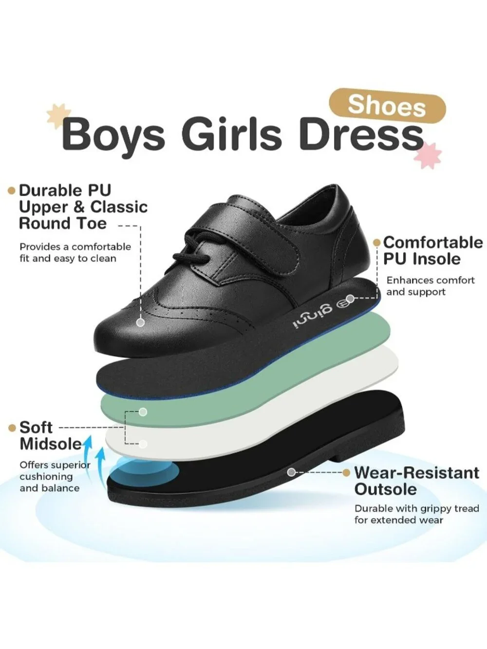 Kid's Black Leather Little Kid Non-Slip Comfort School Loafer Oxfords Dress Shoe